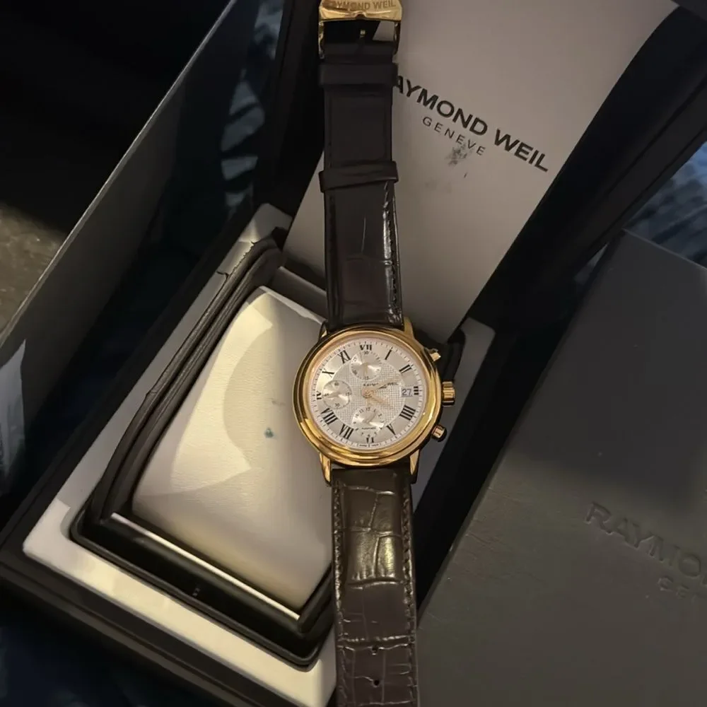 NEW! Raymond Weil Maestro Skeleton rose gold & brown Watch 7737 Timepiece
